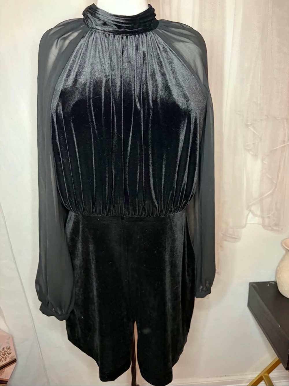 Express Black Velvet & Chiffon romper